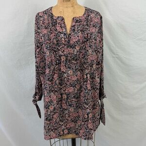 Dress Barn 3/4 Sleeve Square Neck Paisley Blouse Size 1X